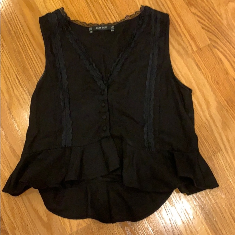 Zara Peplum Lace button black top size S